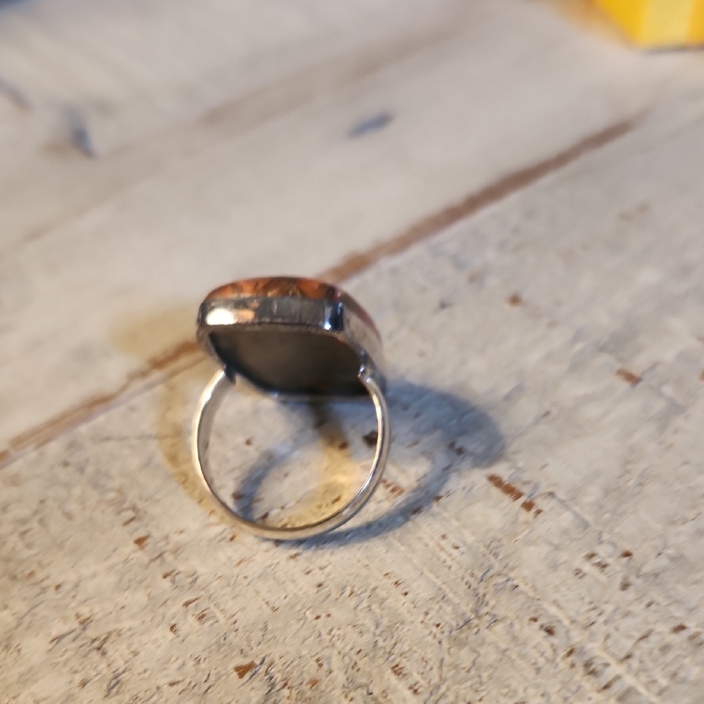 Red Copper Turquoise Size 9 .925 Sterling,Amber Orange and Brown Statement Ring - Picture 2 of 4